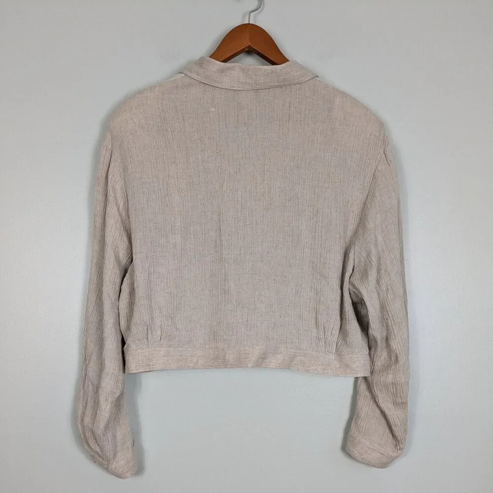 Cropped Jacket Top Brown M Vintage 90s Neutral Tan Indie Cream Floral Boho